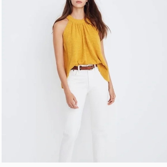 Madewell Gathered Neck Sweater Tank Mustard Yellow - Picture 2 of 6
